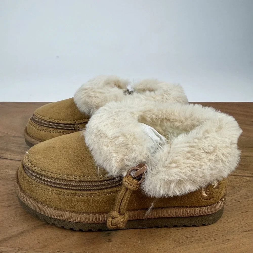 New Little Kids Billy Cozy Chestnut Fur Trim Lined Casual Slippers‎ Size 8 C NIB